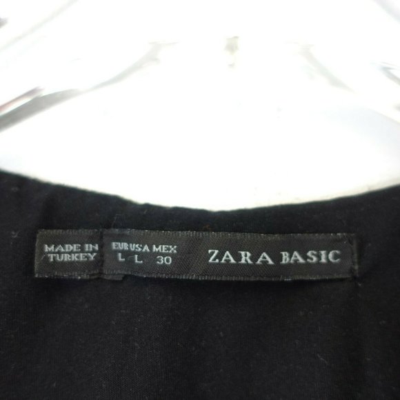 ZARA Basic‎ Black Ribbed Midi Dress LARGE Round Neck Sleeveless Front Button - Picture 2 of 11